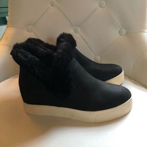 J/Slides Women's Faux Fur Trim Waterproof Sneaker Booties